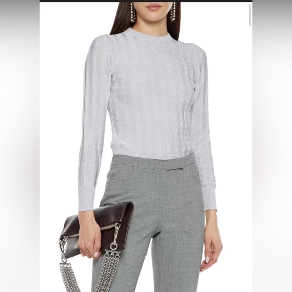 Carolina Herrera silver sparkle cable knit sweater